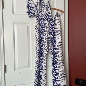 Purple and White Striped Jumpsuit